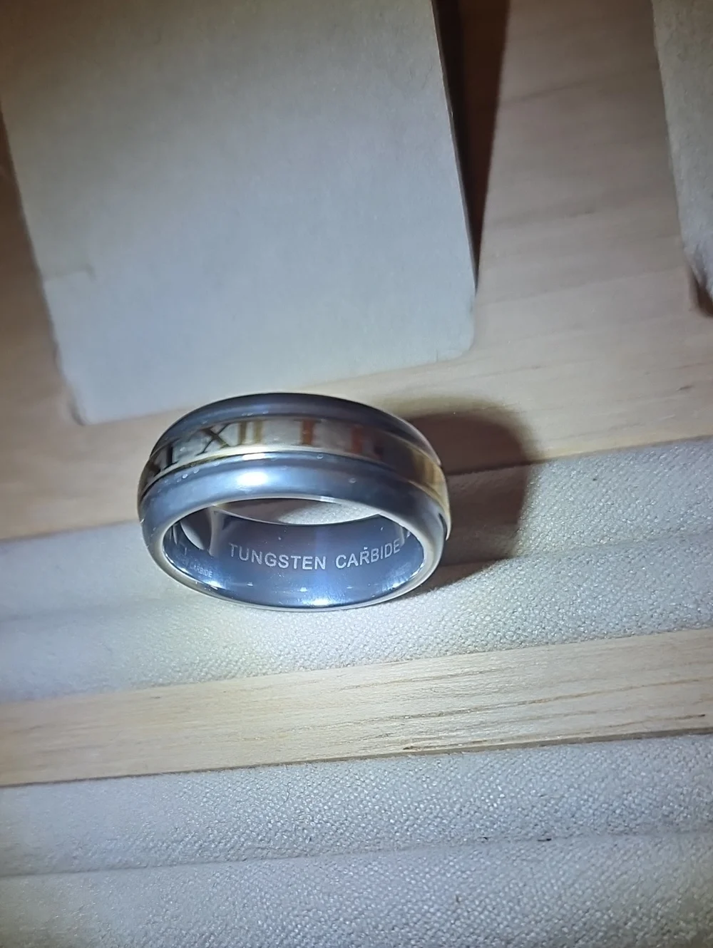 Roman Numeral Ring Two-Tone Metal Dome Band Tungsten Carbide Sz 6 - Picture 2 of 10